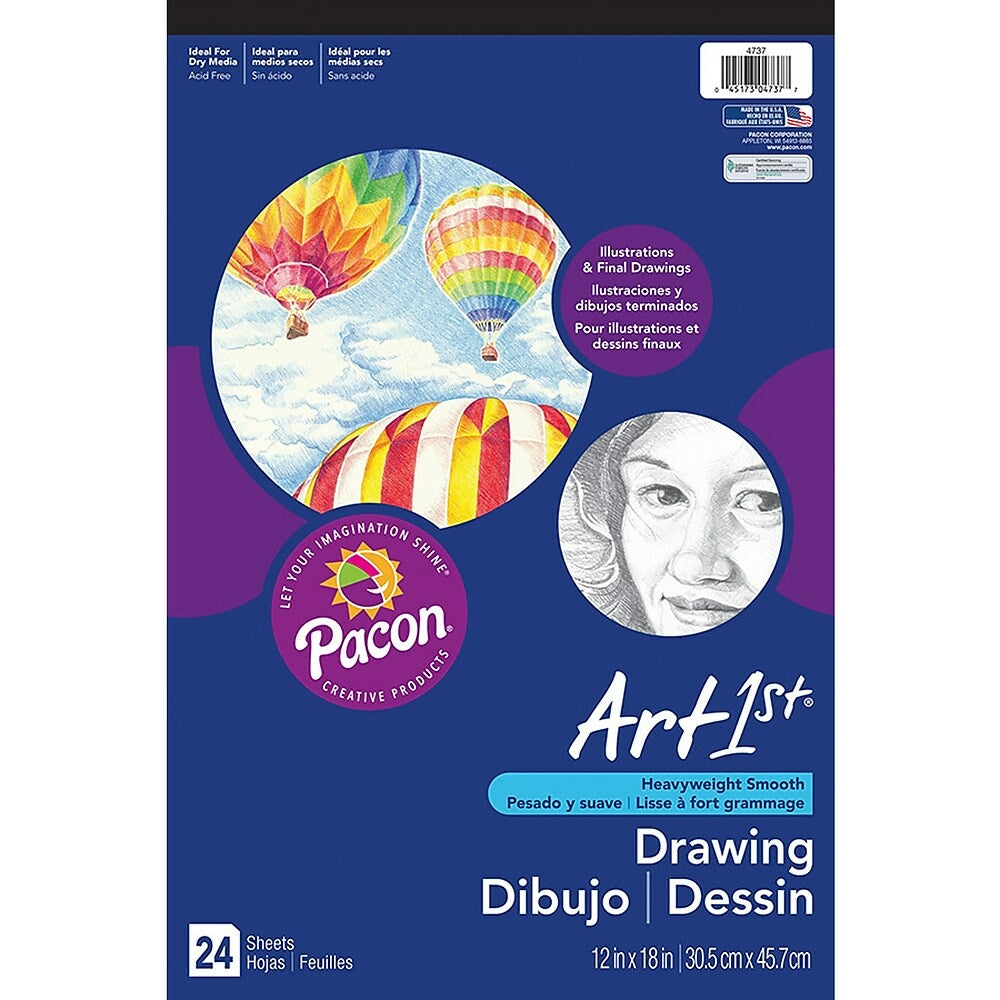 Image of Pacon Art1st White Drawing Paper Pad, 18" x 12", 3 Pack