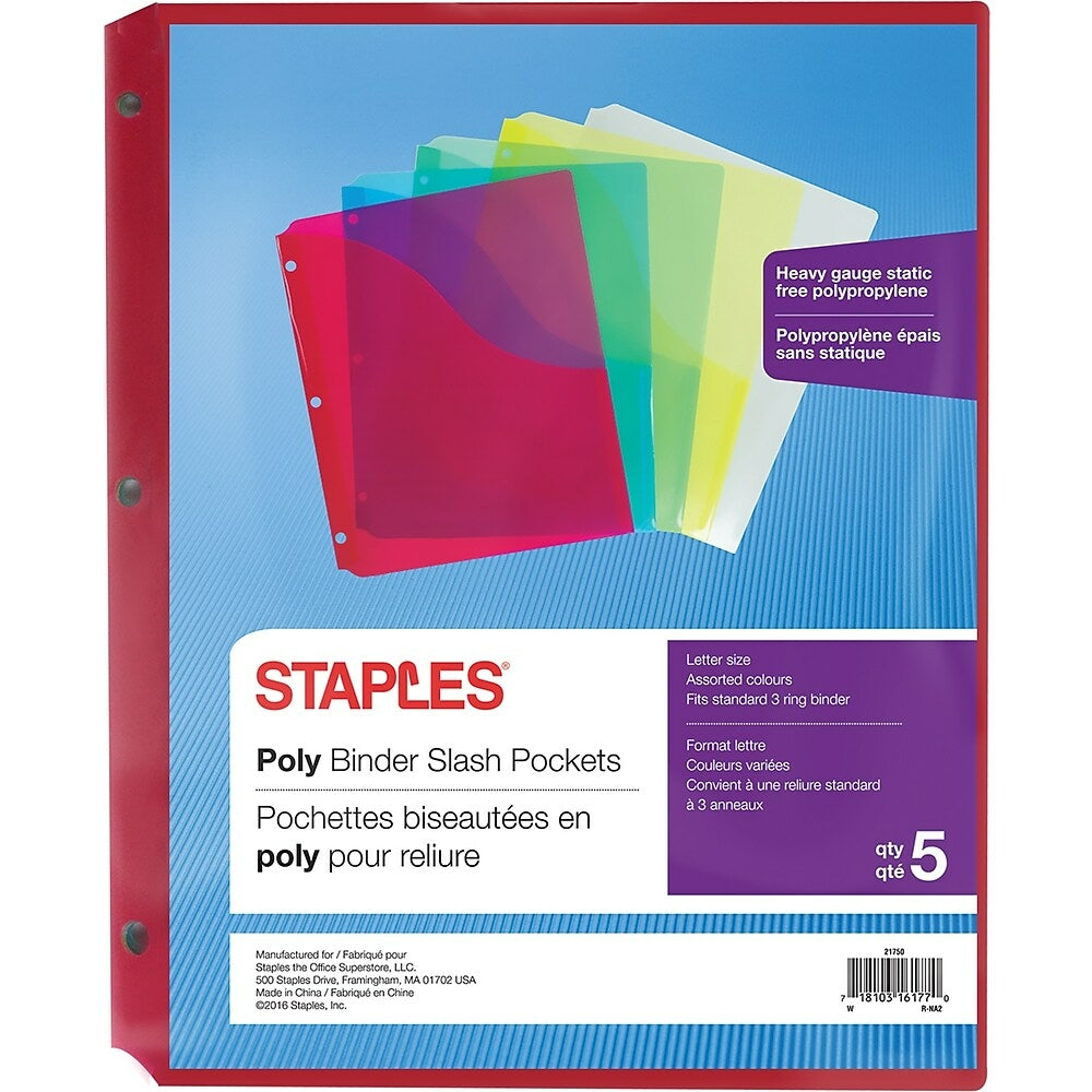 Image of Staples Binder Slash Pockets - Letter Size - 5 Pack