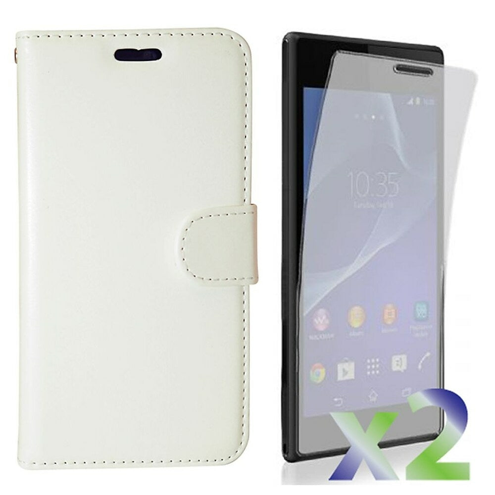 Image of Exian Leather Wallet Case for Sony Xperia M2 - White