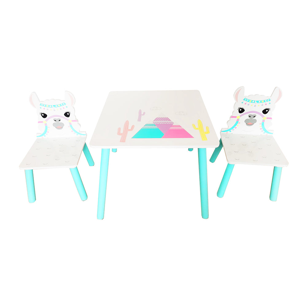 Image of Danawares Llama Square Table with 2 Chairs - White/Light Green/Pink, Multicolour