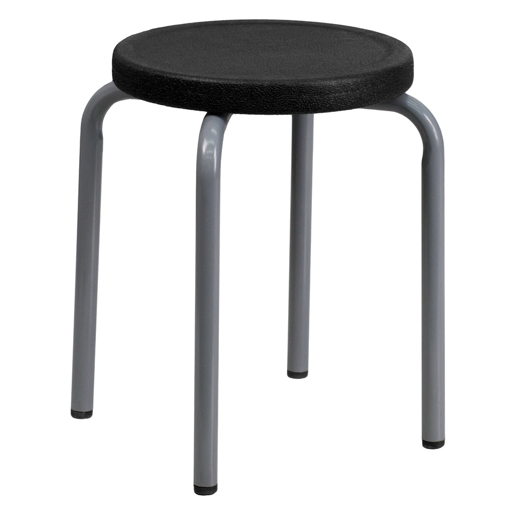 Image of Flash Furniture Stackable Stool with Black Seat & Silver Powder Coated Frame, Red