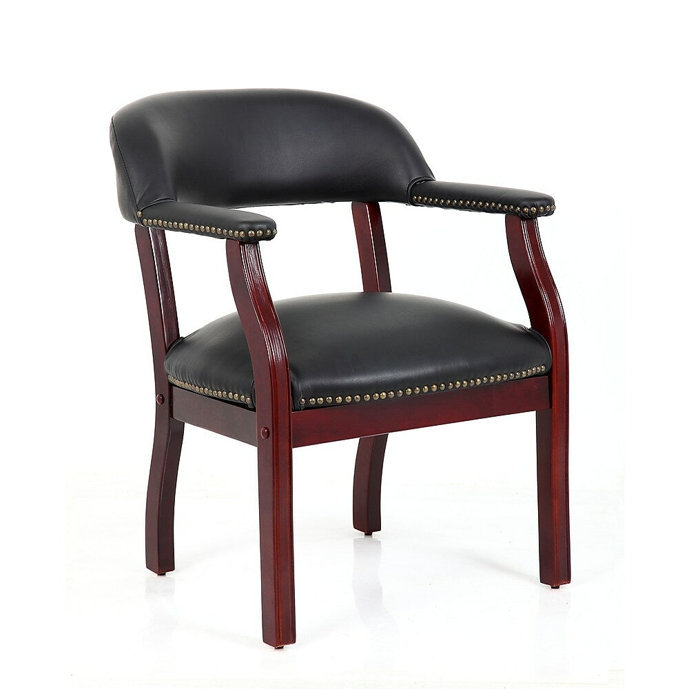 Image of Nicer Furniture Traditional Captain's Chair, Black Vinyl Leather