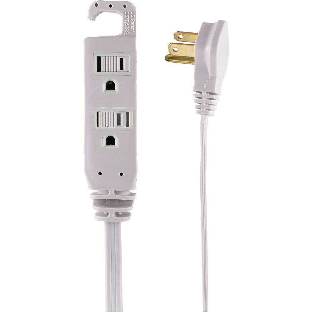 5ft Extension Cord 2 Prong AC Power 3 Outlets W Safety-Outlet Cover White  Cable