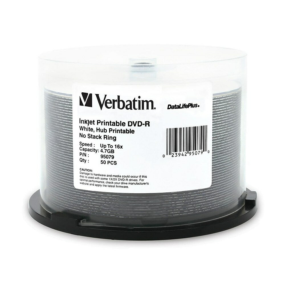 Image of Verbatim Datalifeplus DVD Recordable Media Spindle, DVD-R, 16X, 4.70GB, 50 Pack