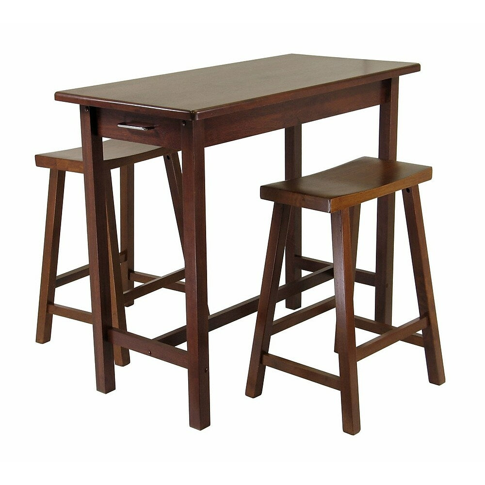 Image of Winsome Kitchen Island 3-Piece Dining Table Set with Saddle Stools, Antique Walnut