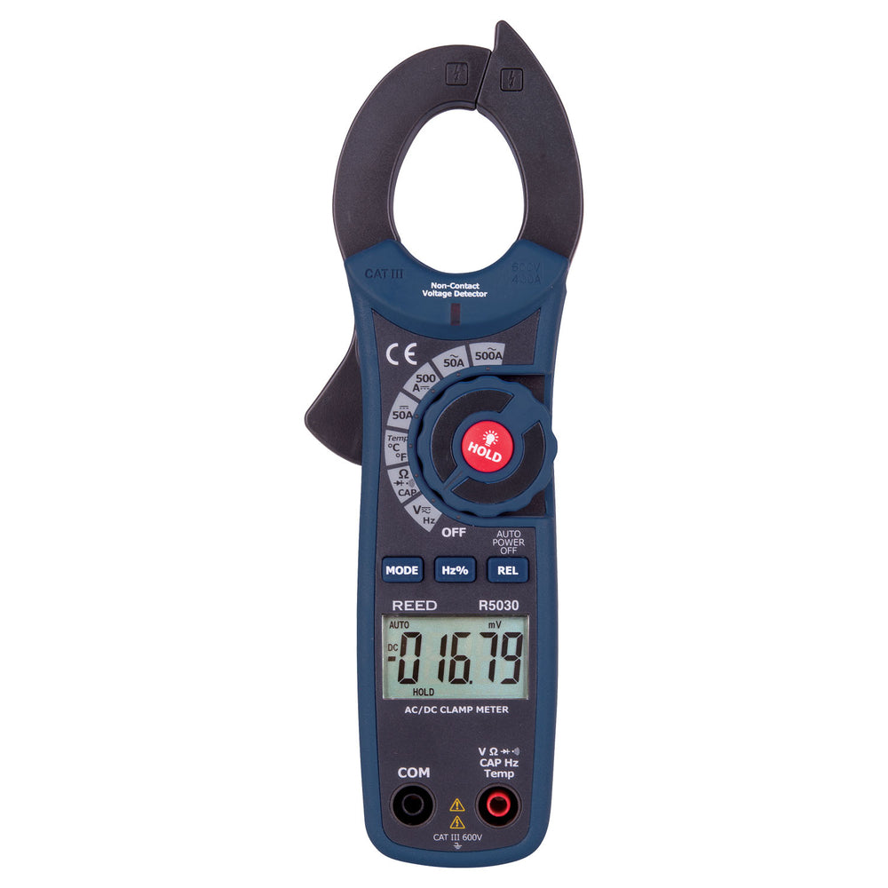 Image of REED R5030-NIST 500A AC/DC Clamp Meter with Temperature and Non-Contact Voltage Detector, True RMS