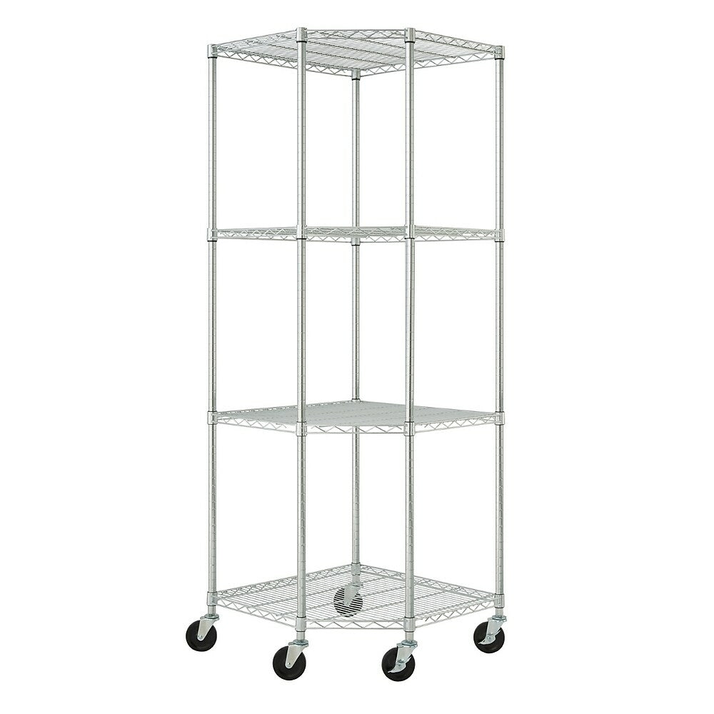 Image of TRINITY EcoStorage 4-Tier 72" Corner Wire Shelving Rack with Wheels, Chrome (TBFZ-0909)