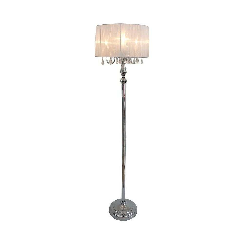 Image of Elegant Designs Sheer White Shade Floor Incandescent Lamp With Hanging Crystals, Chrome