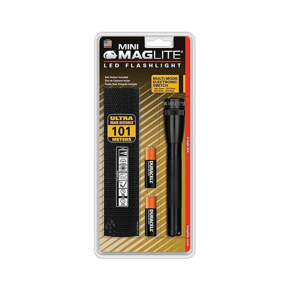 Image of Maglite LED 2-Cell AA Flashlight with Belt Holster, Black (SP2201H)