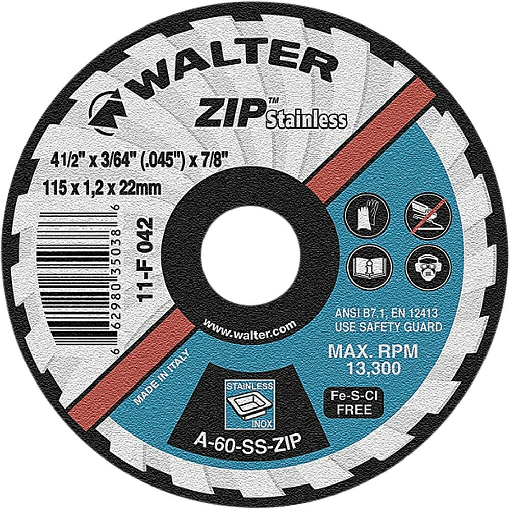 Image of Zip Stainless Right Angle Grinder Reinforced Cut-off Wheels, Qty/pk 12, Ns771, 12 Pack