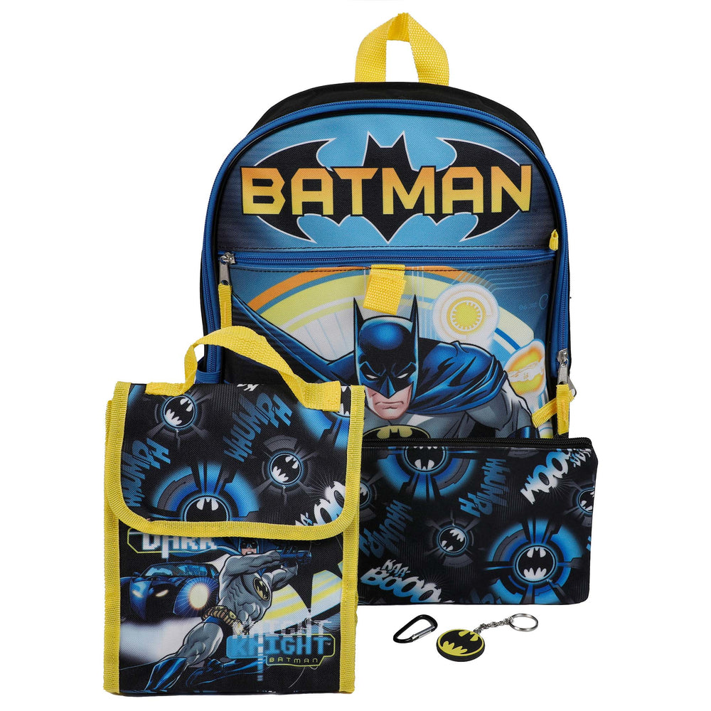 Image of Bioworld 5-Piece Backpack Set - 16" H x 12" W - DC Comics Batman Dark Knight, Multicolour