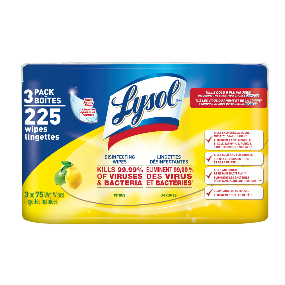 Image of Lysol Disinfecting Wipes - Citrus - 225 Wipes - 3 Pack, White