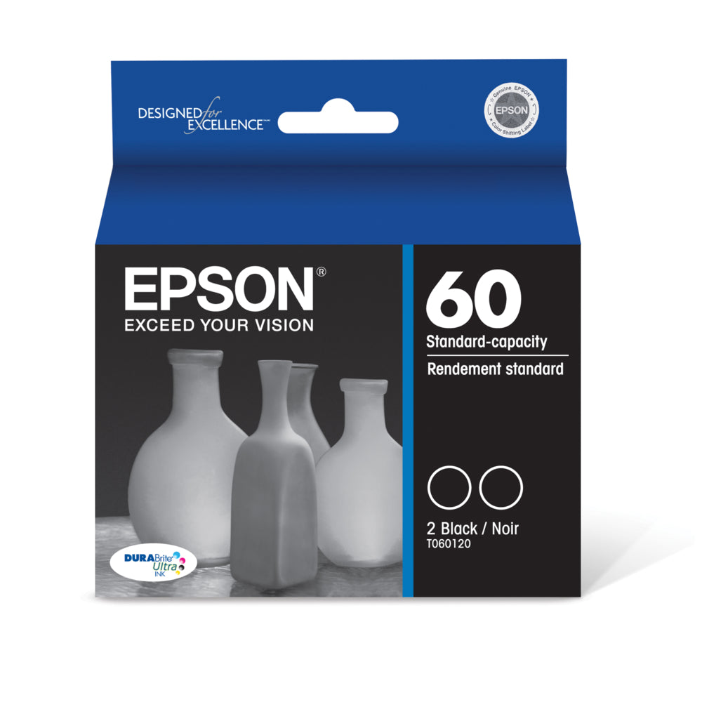 Image of Epson 60 Black Ink Cartridges, 2 Pack (T060120-D2)