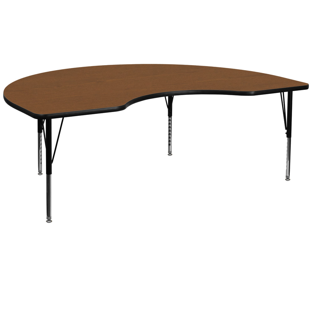 Image of Flash Furniture 48"W x 96"L Kidney Oak HP Laminate Activity Table - Height Adjustable Short Legs