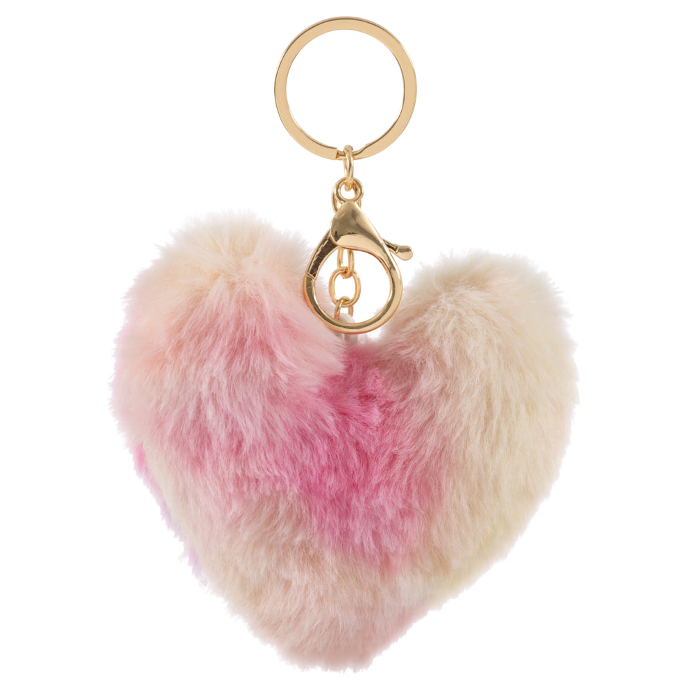 Image of Merangue Tie Dye Heart Shaped Pom Pom Keychain - Pink