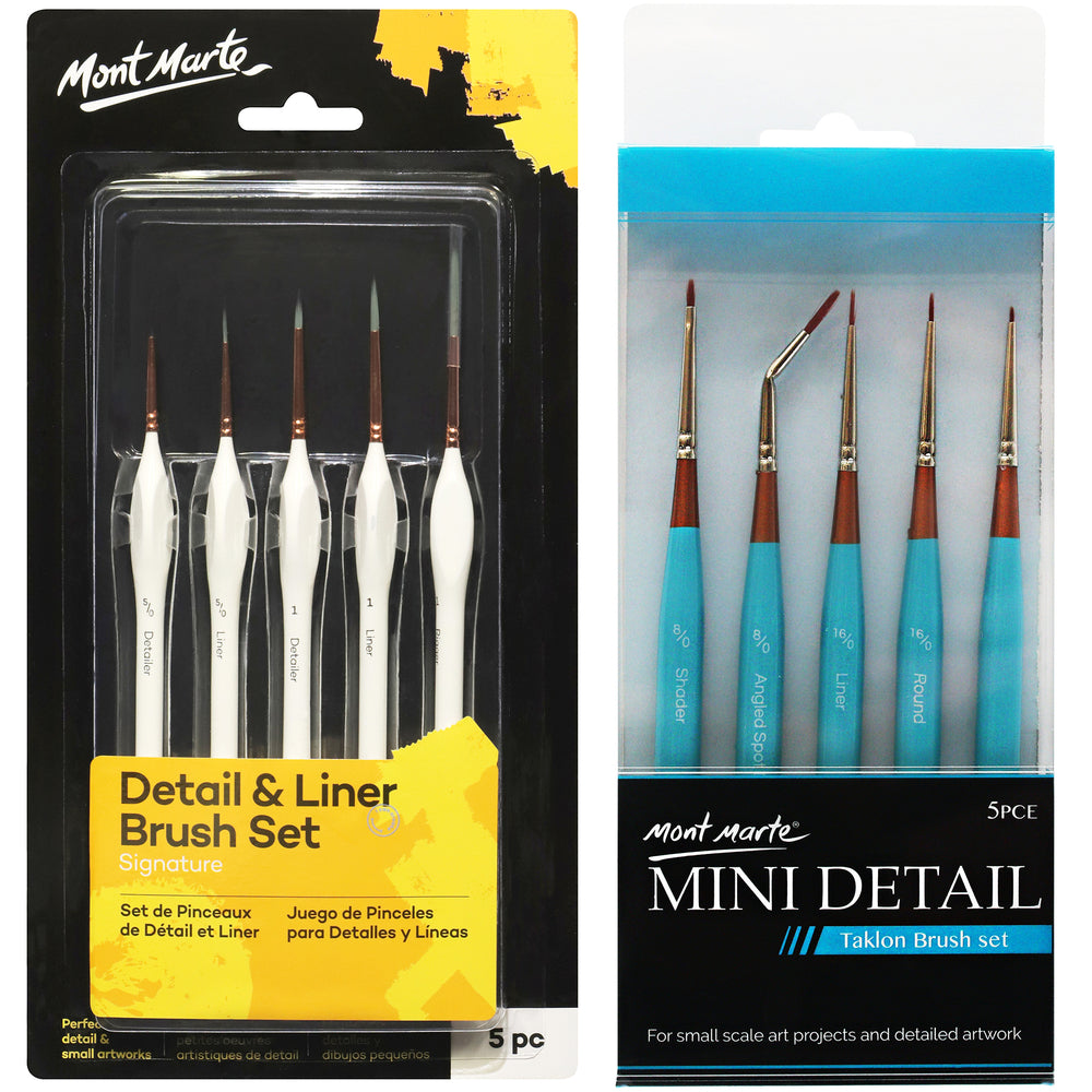 Image of Mont Marte Taklon Mini Detail 5-Brush Set with Detail & Liner 5-Brush Set