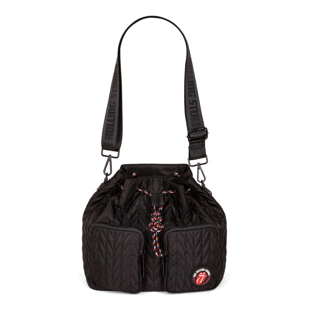 Image of The Rolling Stones Iconic Collection Quilted Drawstring Bag - Black