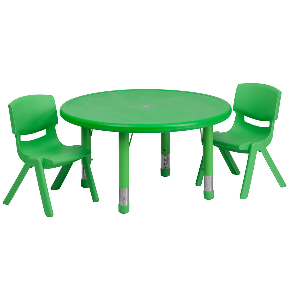 Image of Flash Furniture 33" Round Green Plastic Height Adjustable Activity Table Set with 2 Chairs