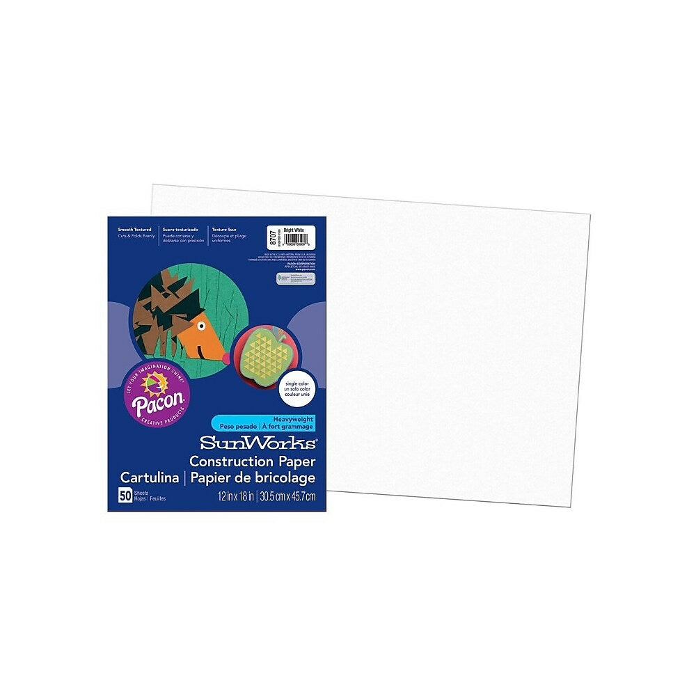 Image of Pacon Construction Paper - 12" x 18" - White - 50 Sheets (8707)