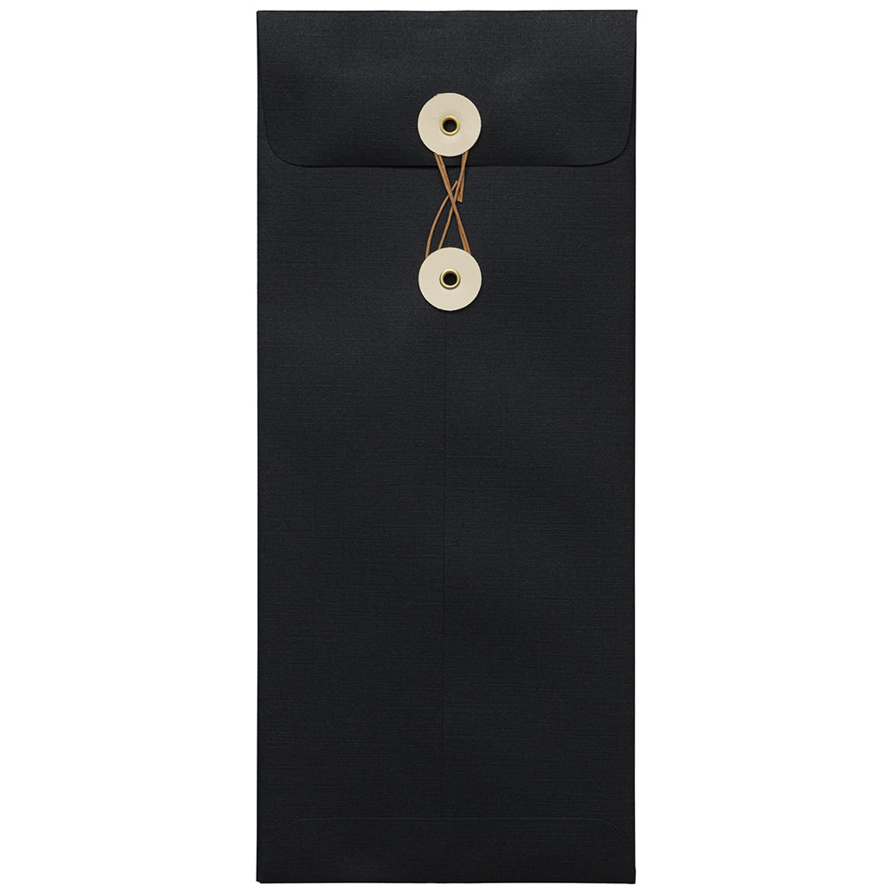 Image of JAM Paper #10 Policy Envelopes with Button and String Tie Closure, 4 1/8 x 9.5, Black Linen Recycled, 1000 Pack (1261601B)