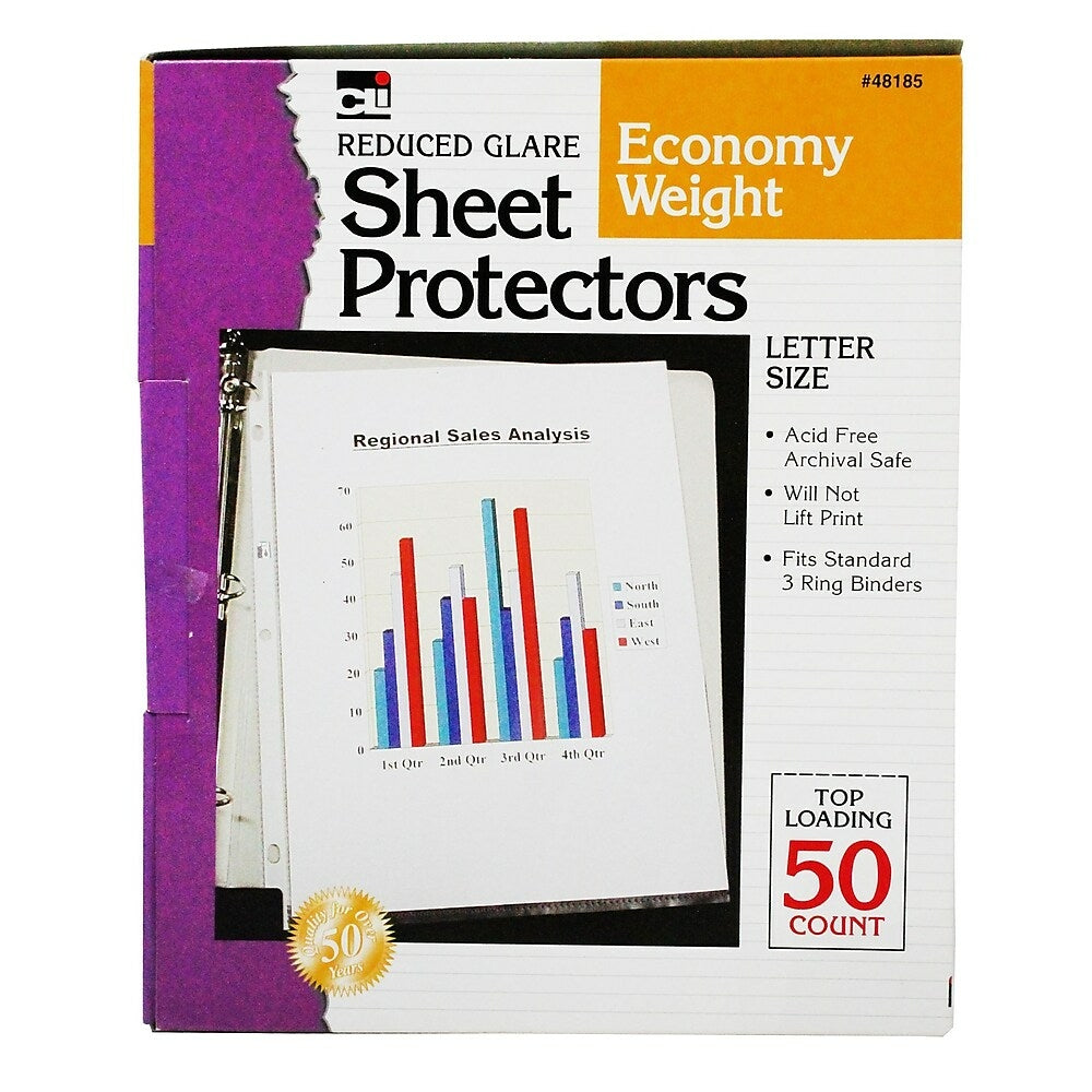 Image of Charles Leonard Sheet Protectors, Top Loading with Binder Holes, Non-Glare, Letter Size, Clear, 250 Pack