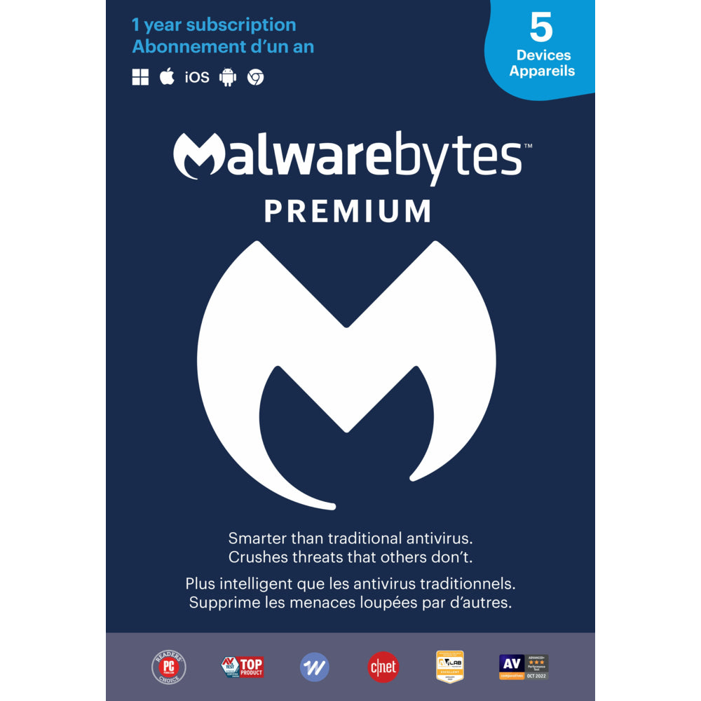 Image of Malwarebytes Premium Anti-Malware for Multiple Devices, 5 Devices