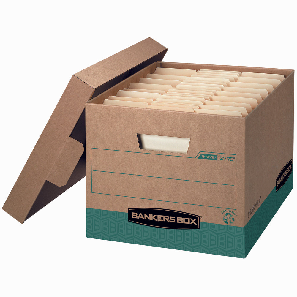 Image of Fellowes Bankers Box - 100% Recycled R-Kive - Letter/Legal Size - Kraft/Green