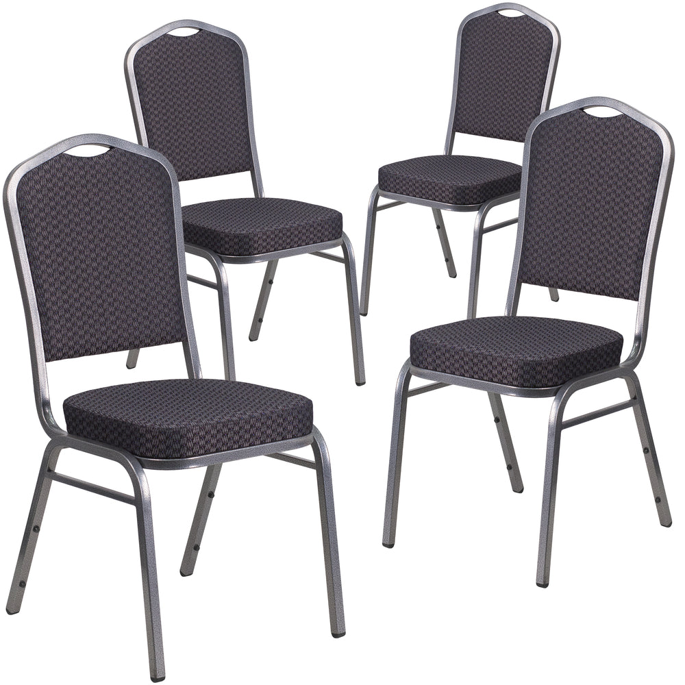 Image of Flash Furniture HERCULES Series Crown Back Stacking Banquet Chairs with Black Patterned Fabric & Silver Vein Frame - 4 Pack