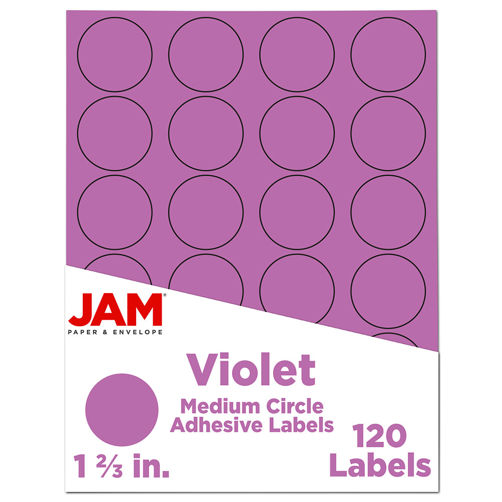 Image of JAM Paper Circle Round Label Sticker Seals - 1-2/3" Diameter - Violet Purple - 120 Pack