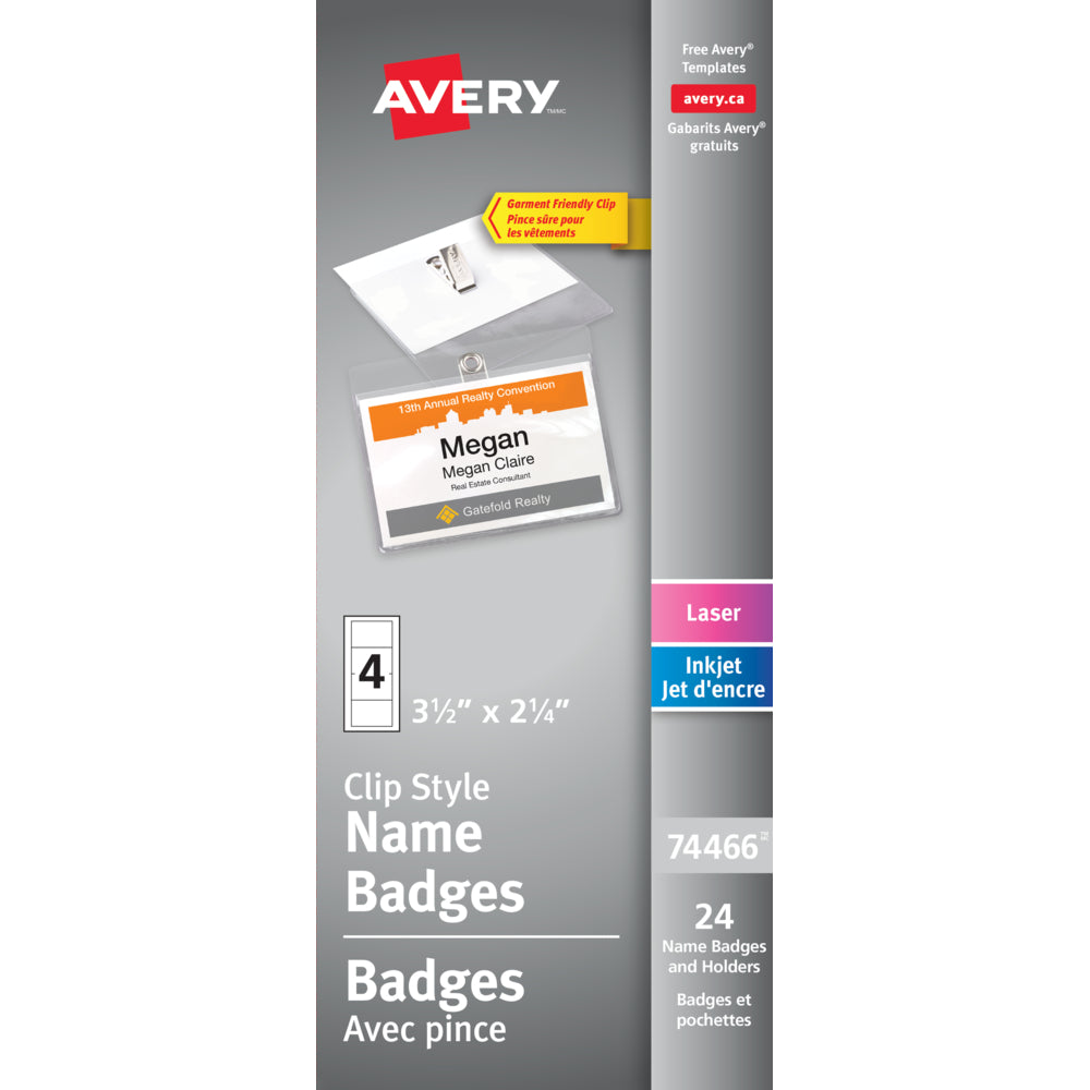 Image of Avery 74466 Garment Friendly Clip Style Name Badge Kit