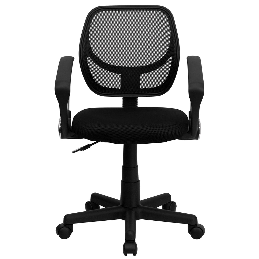 Image of Flash Furniture Mid-Back Mesh Swivel Task Chair with Curved Square Back & Arms - Black