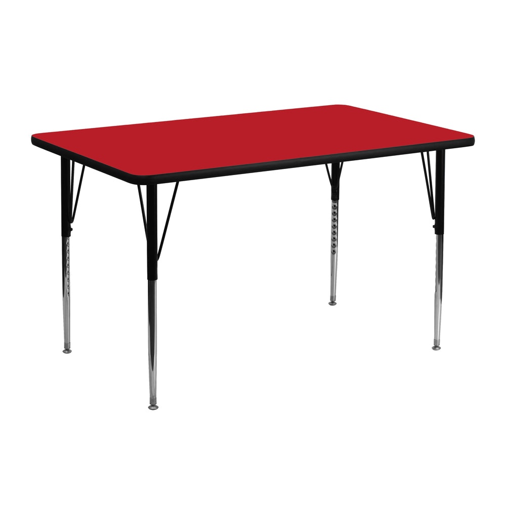 Image of Flash Furniture 24"W x 48"L Rectangle Activity Table with 1.25" High Pressure Top and Standard Height Adjustable Legs, Red