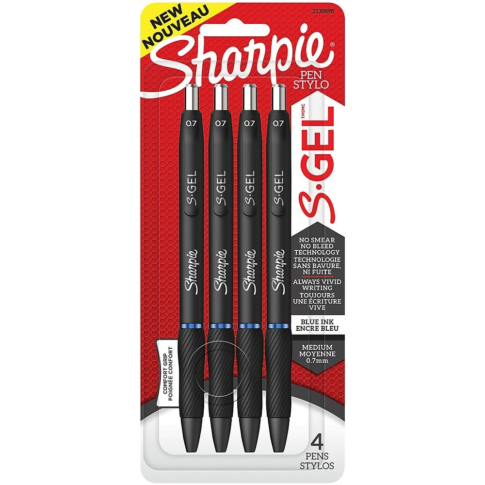 Image of Sharpie S-Gel 0.7mm Gel Pen, Blue, 4 Pack