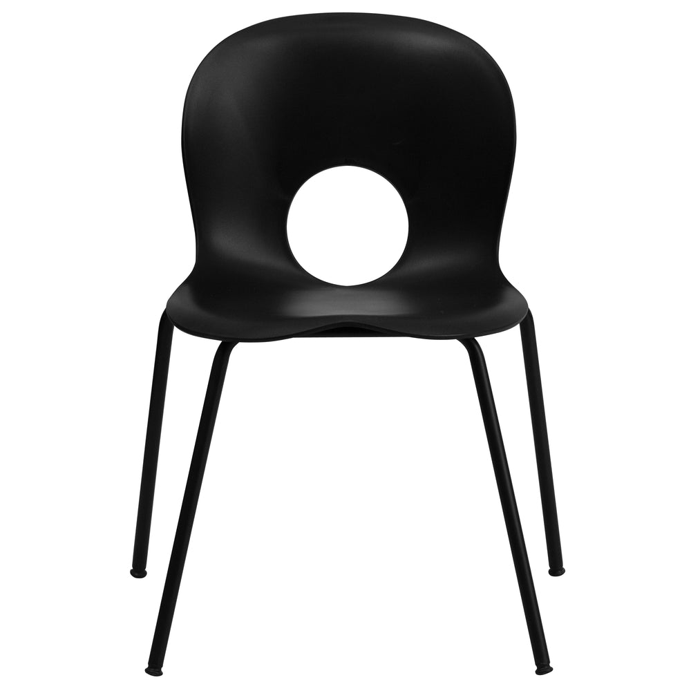 Image of Flash Furniture HERCULES Series Designer Black Plastic Stack Chair with Black Frame