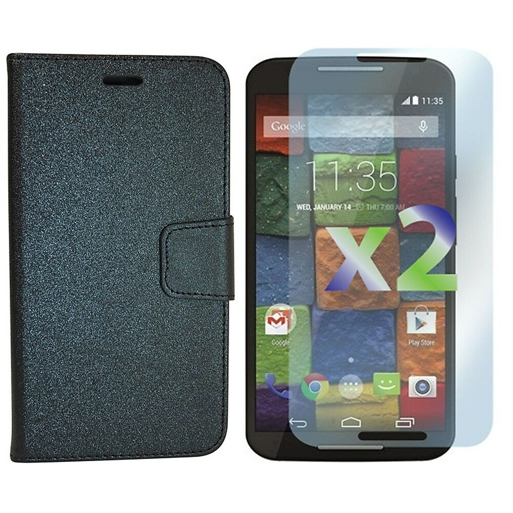 Image of Exian Leather Wallet Case for Moto X2 - Black
