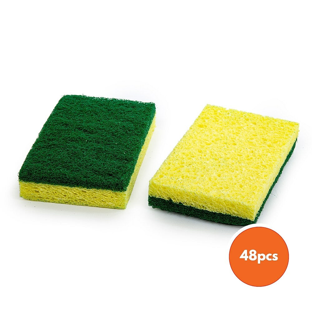 Image of Action 1 Cellulose Scrub Sponges, 4.25 x 2.75 inches, Yellow/Green, 48 Pack