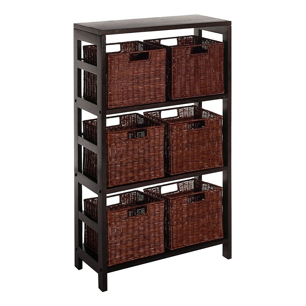 Image of Winsome Leo 7-Piece Shelf and Baskets; 1 Shelf, 6 Small Baskets, Espresso