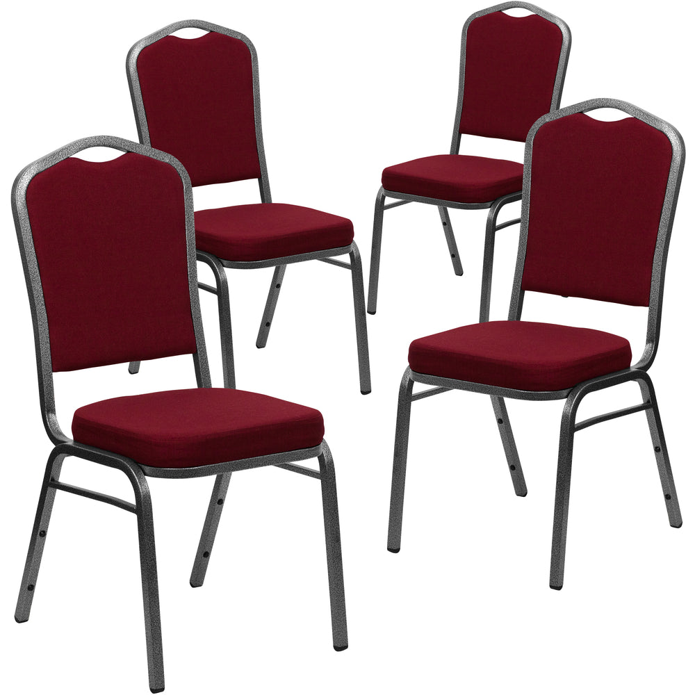 Image of Flash Furniture HERCULES Crown Back Stacking Banquet Chair in Burgundy Fabric - Silver Vein Frame, Grey, 4 Pack