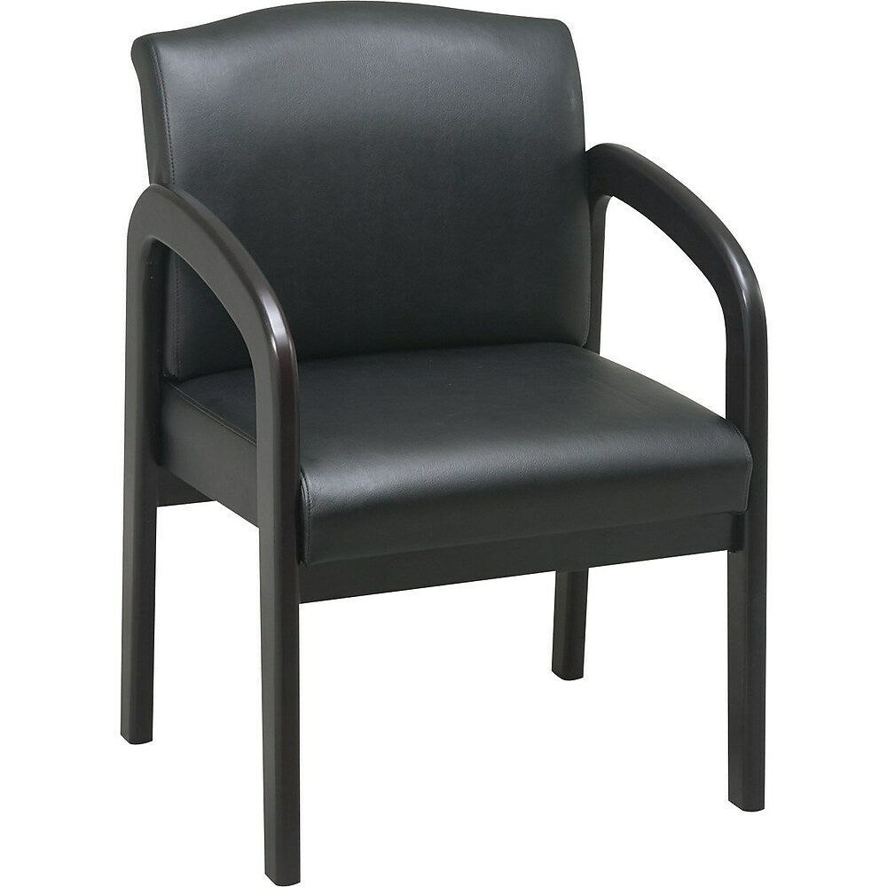 office star espresso wood guest chair black faux leather