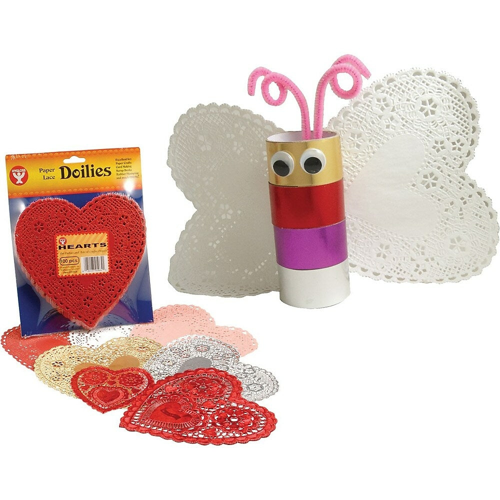 Image of Hygloss Heart Paper Lace Doilies, 138 Pack (HYG94466)