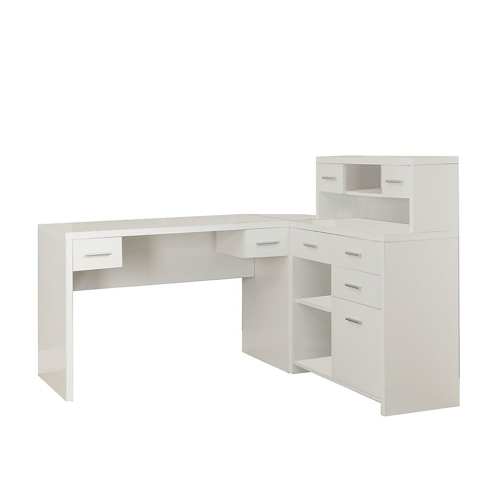 Image of Monarch Specialties - 7028 Computer Desk - Home Office - Corner - Storage Drawers - L Shape - Work - Laptop - Laminate - White