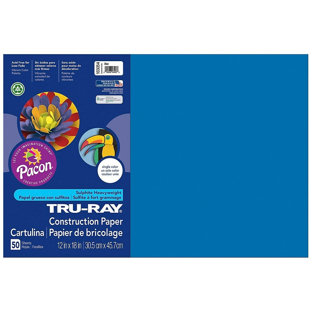 Image of Pacon Tru-Ray Construction Paper - 12" x 18" - Blue - 250 Sheets (PAC103054), 250 Pack