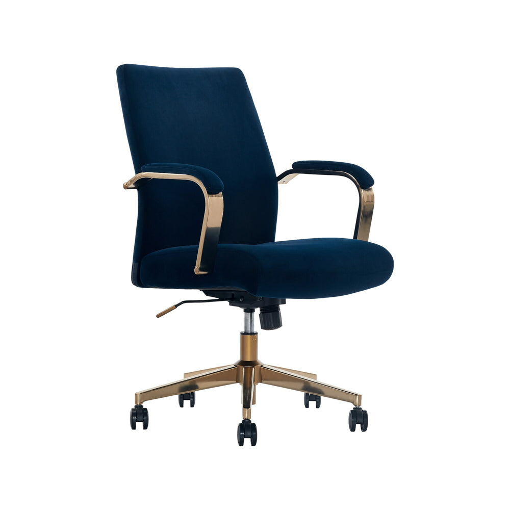 Image of Thomasville Jolie Ergonomic Fabric/Metal Desk Chair - Blue/Gold