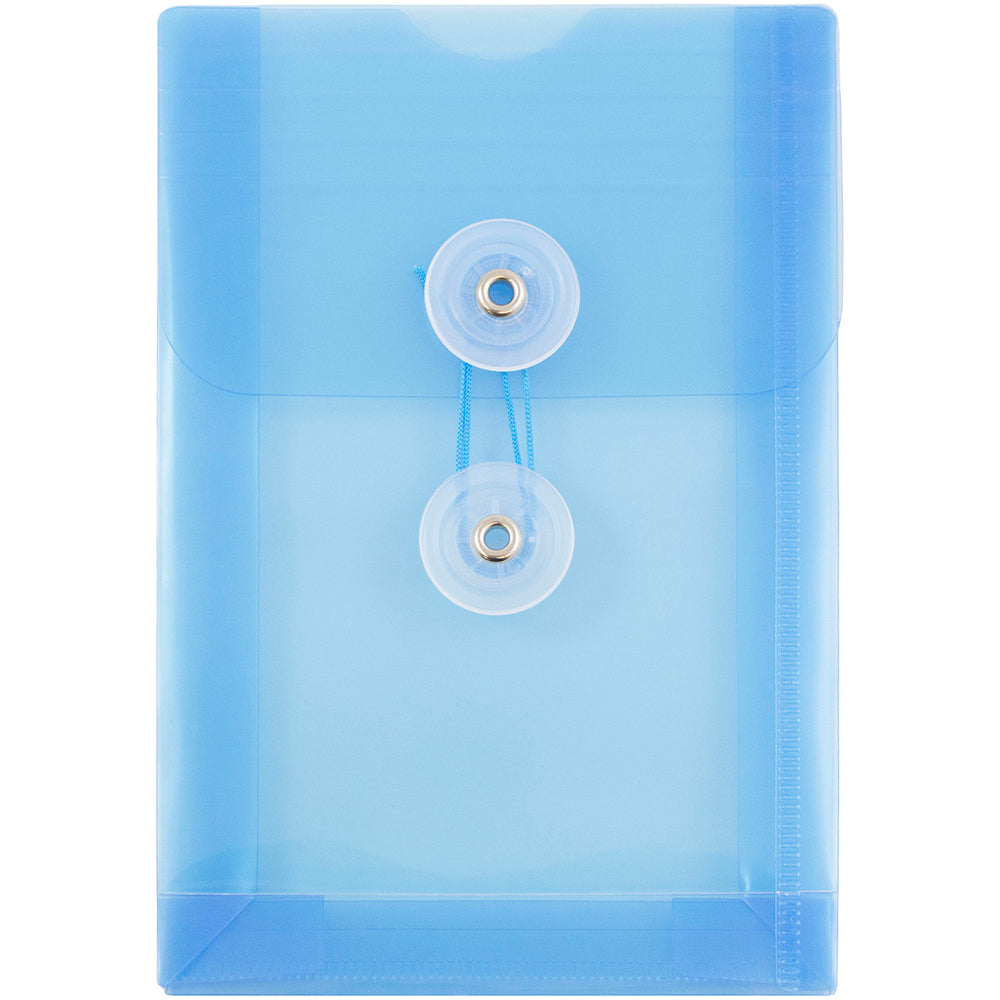 Image of JAM Paper Plastic Envelopes with Button and String Tie - Open End - 4.25" x 6.25" - Blue - 12 Pack
