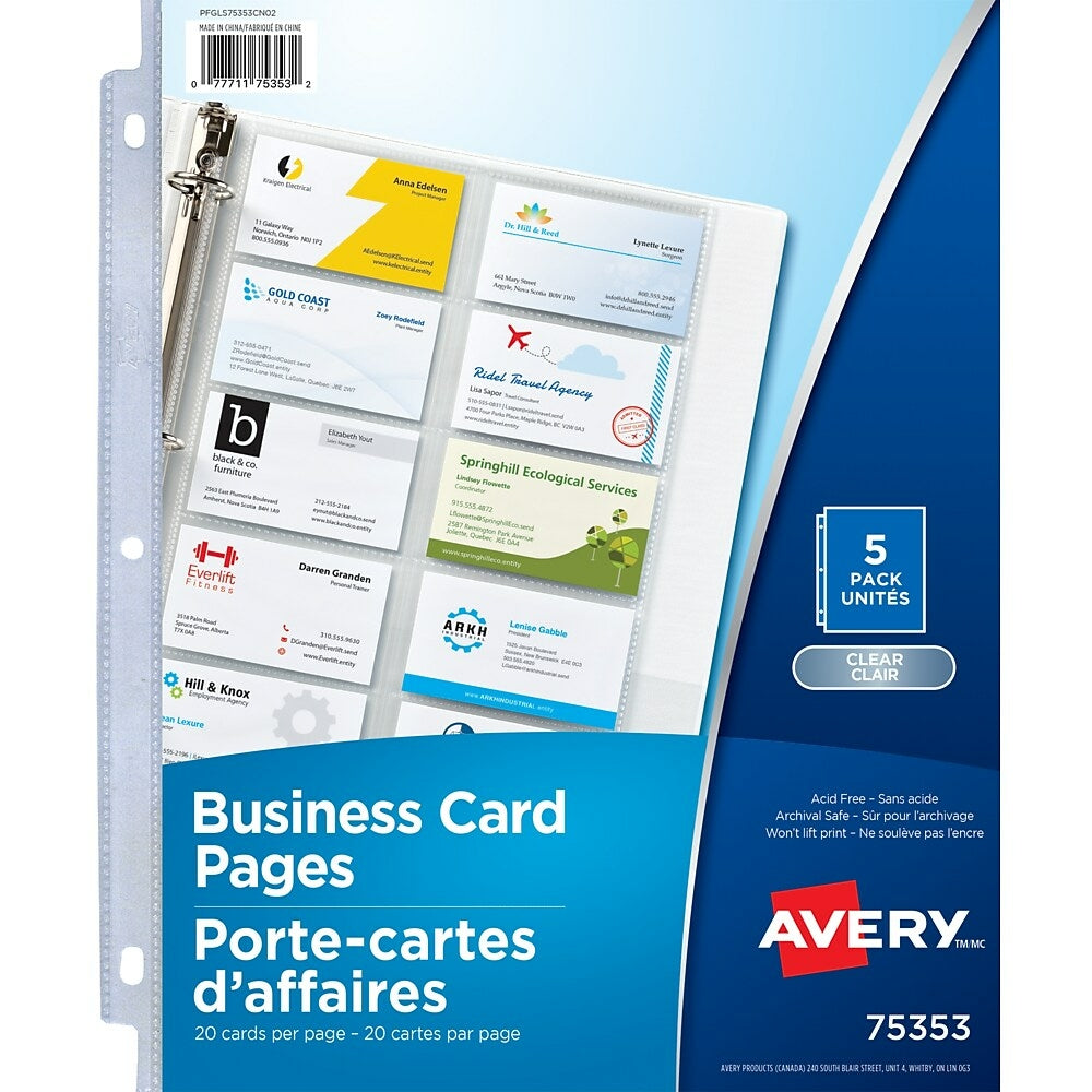 Image of Avery Business Card Pages, Clear, 5 Pack, (75353)