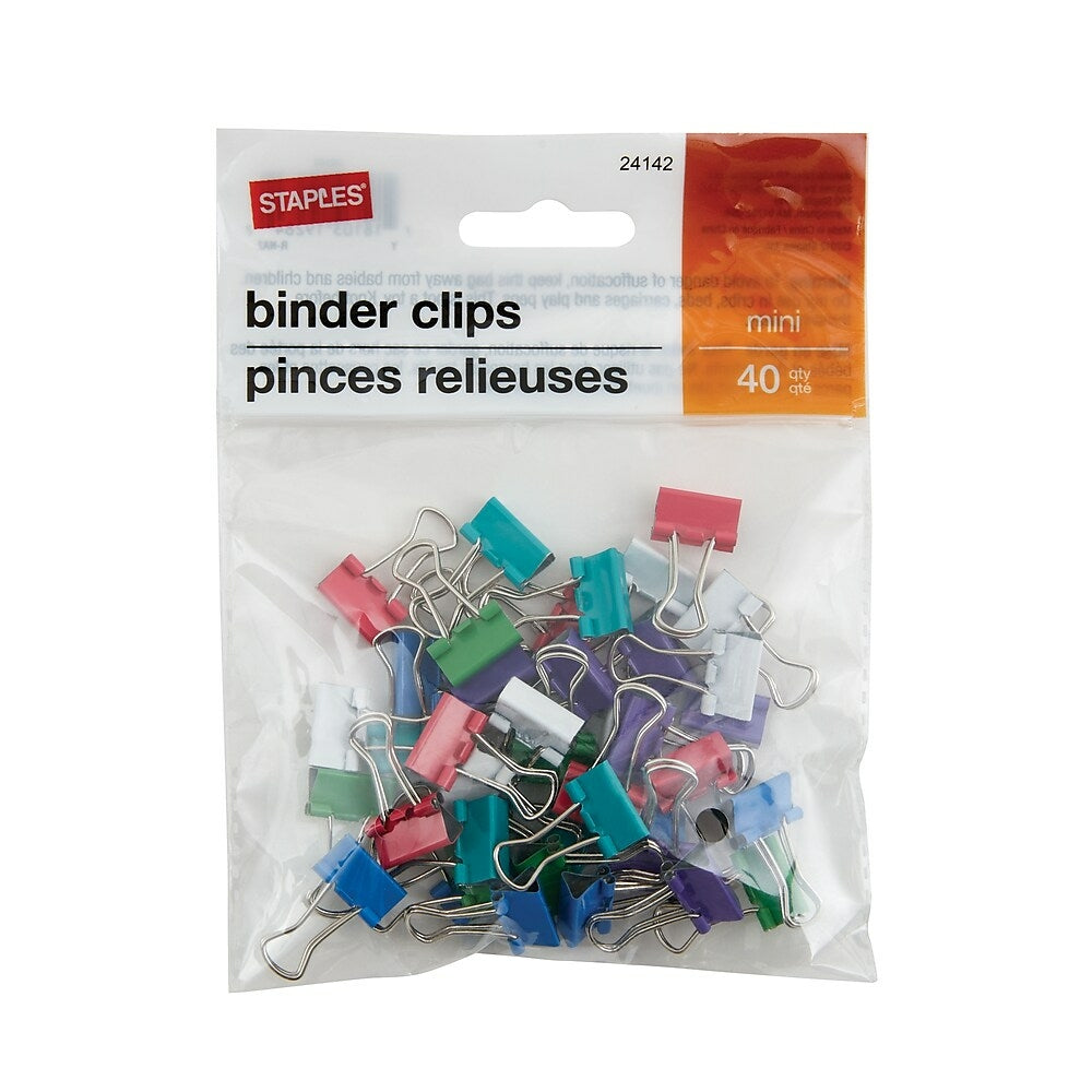 Image of Staples Binder Clips - Mini 3/5" - Assorted Fashion Colours - 40 Pack