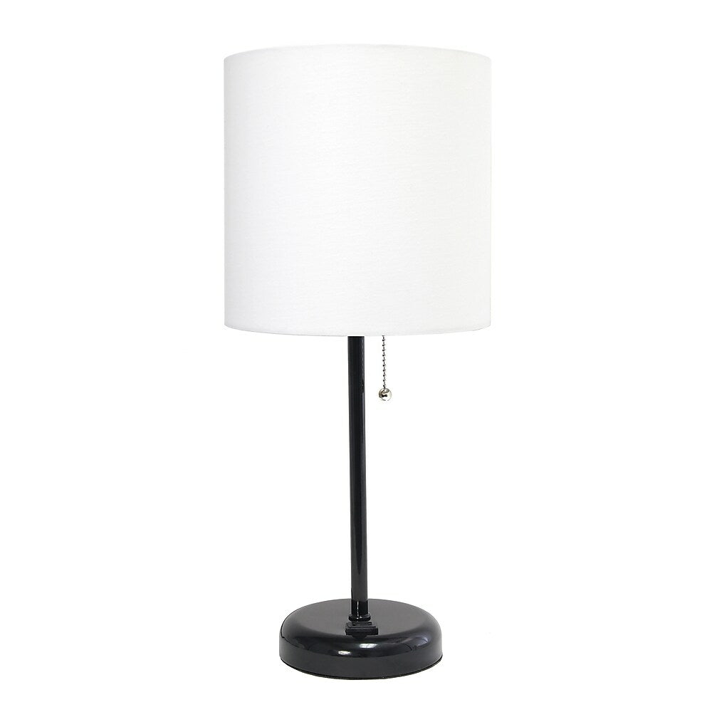 Image of LimeLights Stick Lamp with Charging Outlet, Fabric Shade, Black (LT2024-BAW)