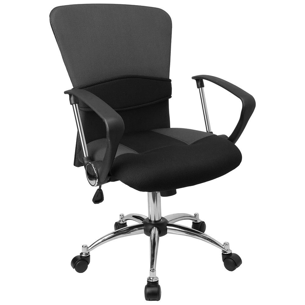 Image of Flash Furniture Mid-Back Grey Mesh Swivel Task Chair with Adjustable Lumbar Support & Arms