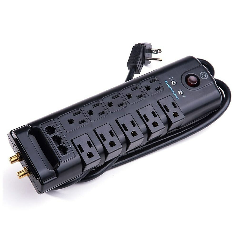 Image of BlueDiamond Defend Flex 10 Outlet Surge Protector, 8' Cord, (S9PA03CUCY), Black