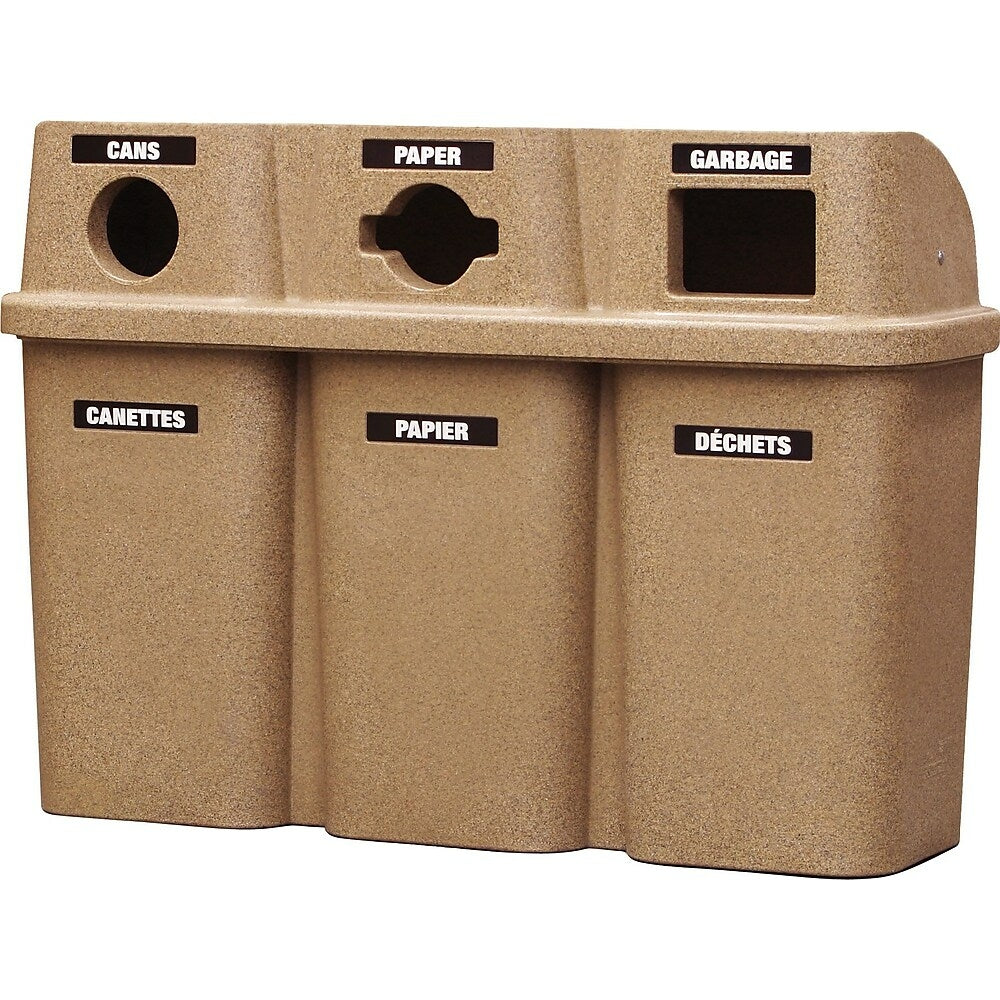 Image of Techstar Plastics Bulls eye Recycling Container Triple, 75 Gallons, Sandstone (575-SANDSTONE)